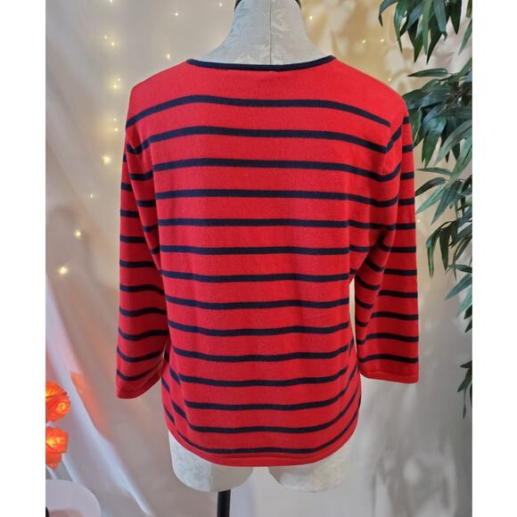 Lauren Ralph Lauren Vintage Blue Red Striped V Neck 3/4 Sleeve Sweater Womens L - Picture 3 of 7